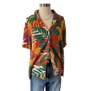 Vintage Blair short sleeve button up v-neck abstract tropical print L
